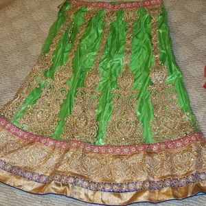 Lime Green and Coral Lehenga choli